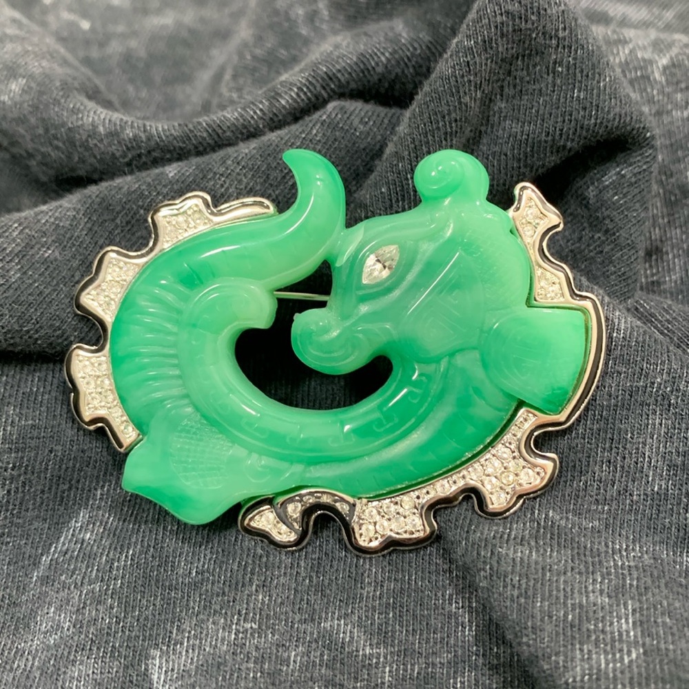 Kenneth Jay Lane Simulated Jade Dragon Pin.